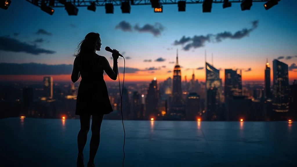 ananya birla net worth - singer on stage with city skyline